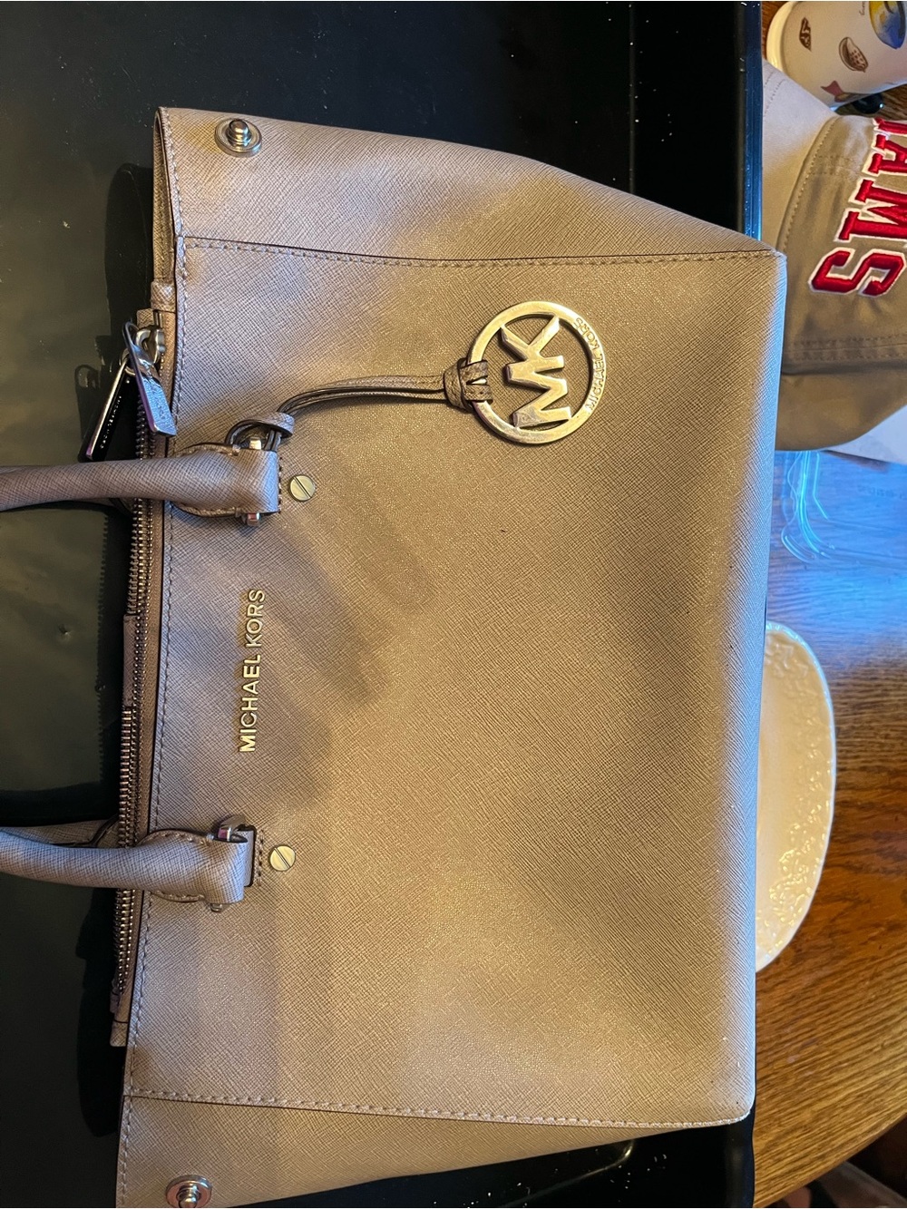 Michael Kors Gray Saffiano Tote with Silver Hardware